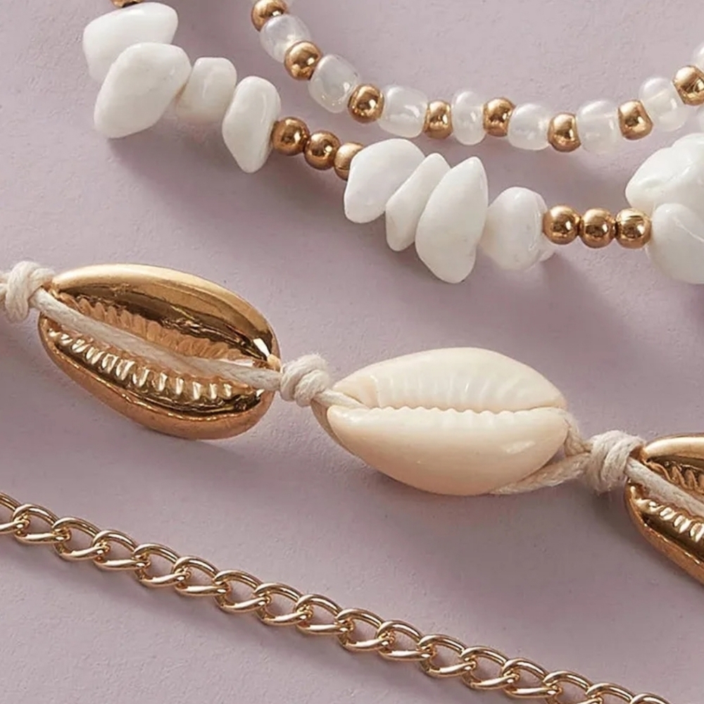 Summer Anklet Set Shell Pukka Gold Beaded - Picture 3 of 4